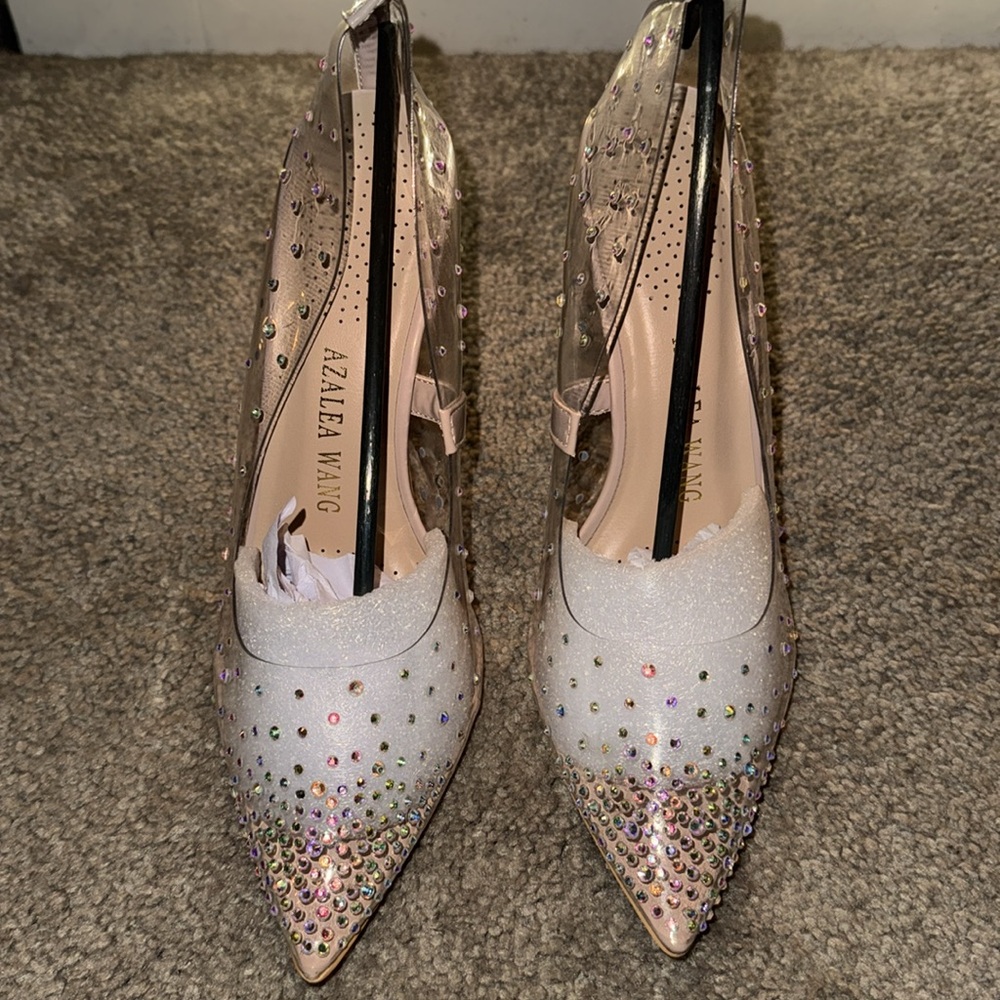 Elaine Bling: Nude Cinderella Rhinestone Stiletto PVC Pump 7.5 9 10 - Picture 2 of 5